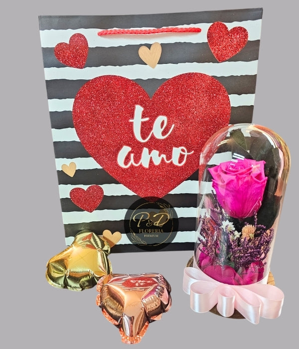 Rosa Fucsia Preservada con flores secas