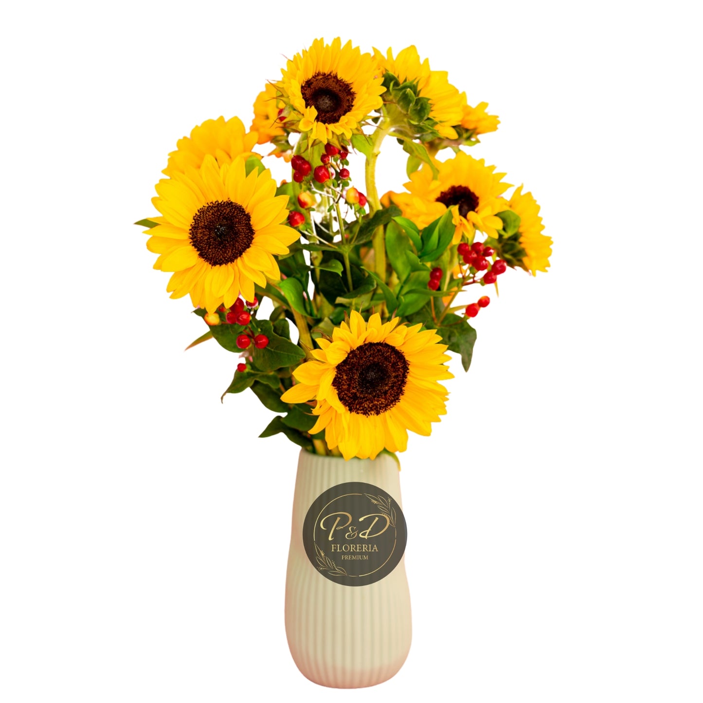 Florero 10 Girasoles e Hipericos