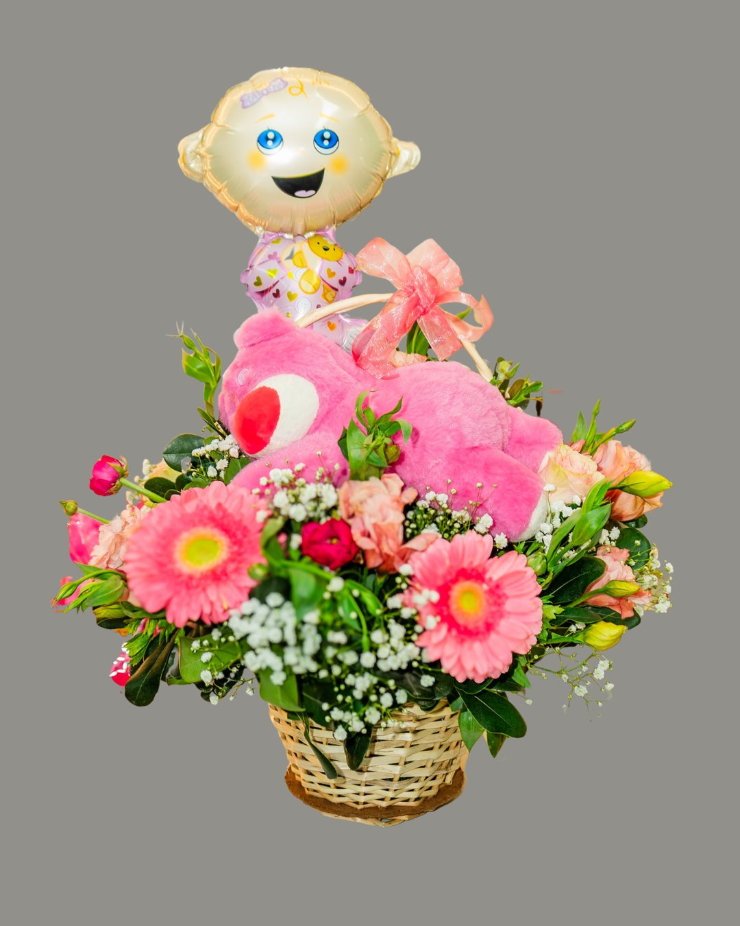 Arreglo Nacimiento con Peluche Osito y globo