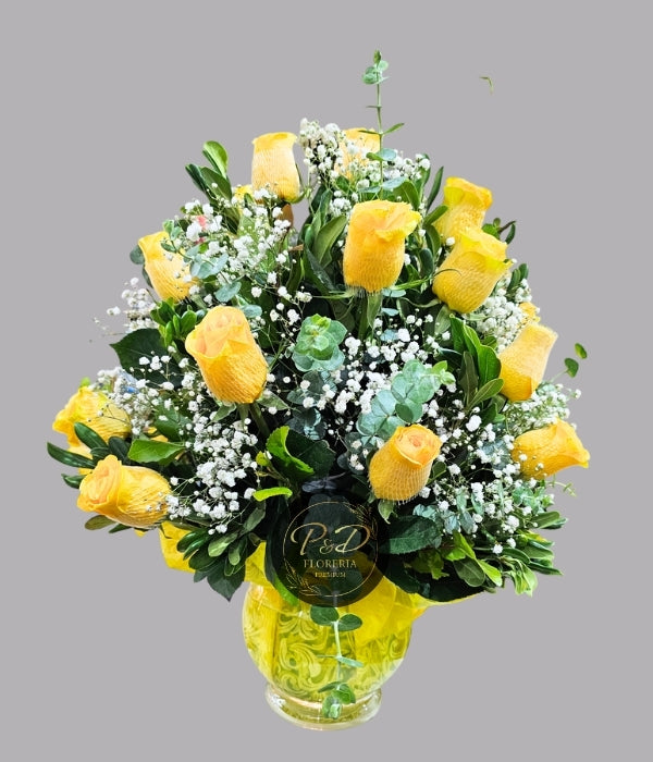 Pecera 25 rosas amarillas