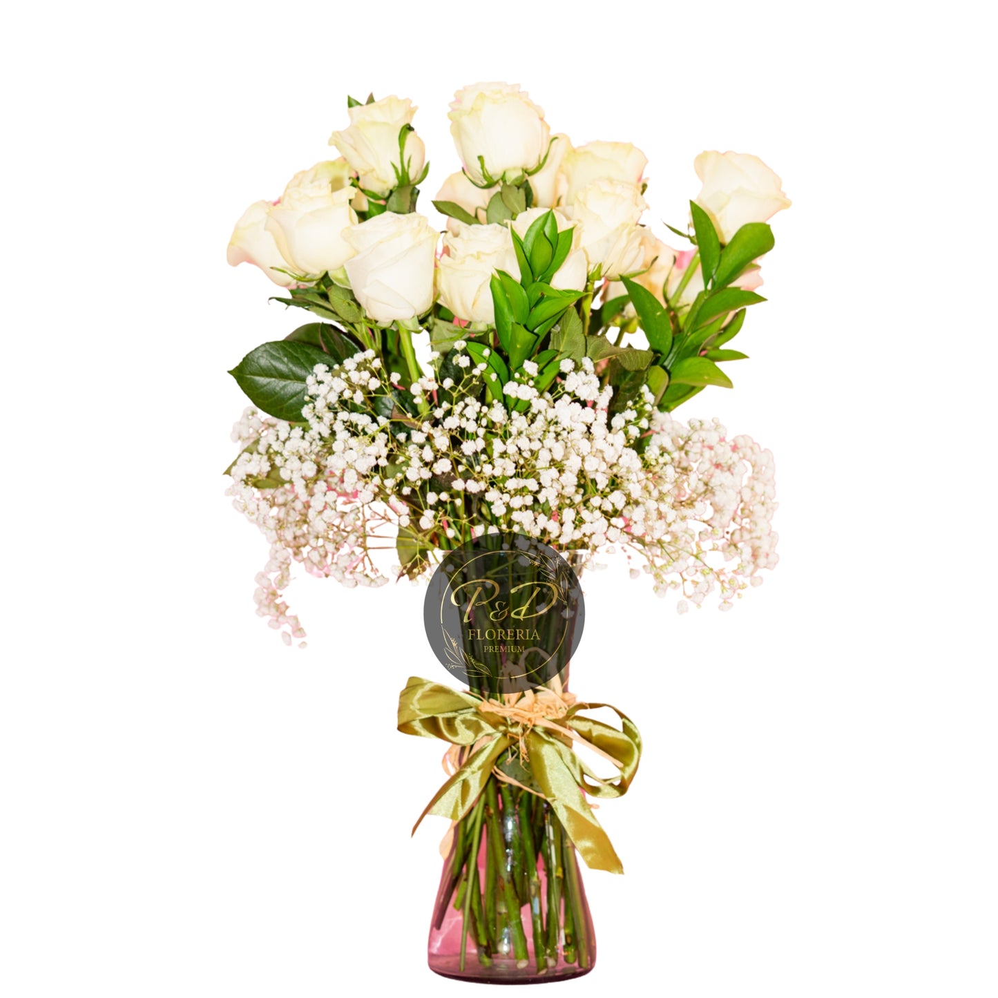 Florero 12 Rosas Blancas