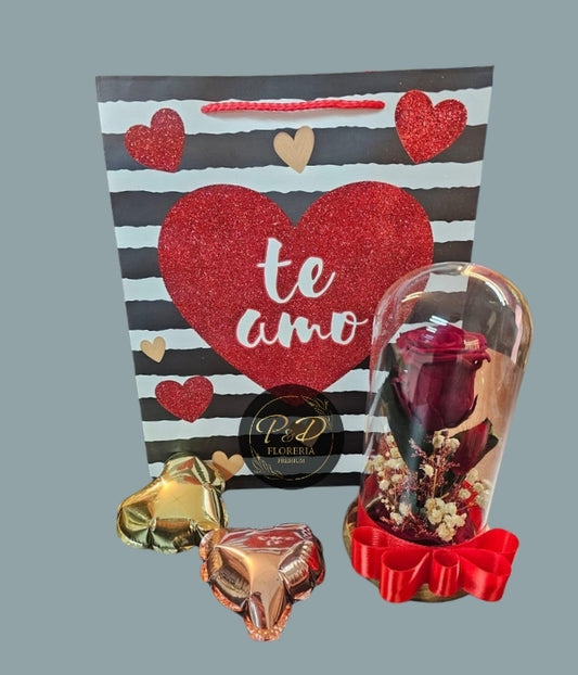 Rosa Eterna Roja y Follaje