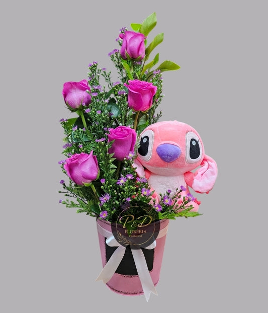 Baldecito de Flores tonos pasteles + Peluche Angel (Lilo & Stitch)