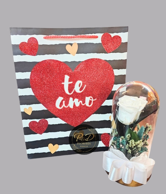 Rosa Blanca Preservada con flores secas