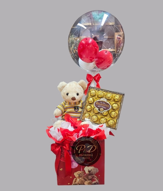 Cajita de rosas Chocolate, Peluche, Globo