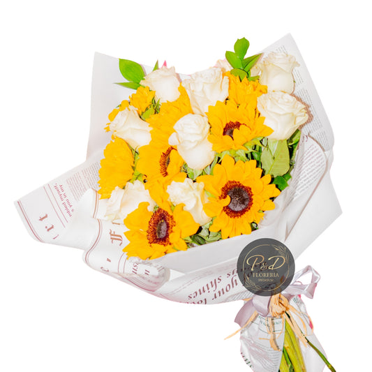 Ramo Girasoles y Rosas Blancas 18 varas