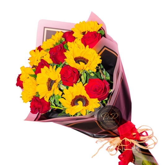 Ramo Rosas Rojas y Girasoles 18 varas