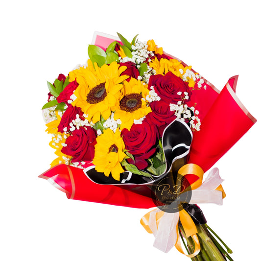 Ramo Rosas Rojas y Girasoles 18 varas