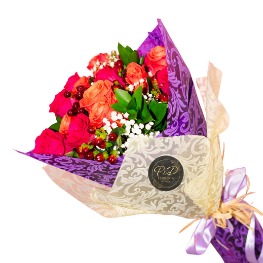 Ramo 12 Rosas Tonos Rojos