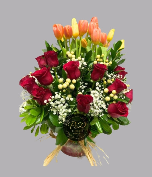 Pecera grande Rosas, Tulipanes e Hipericos