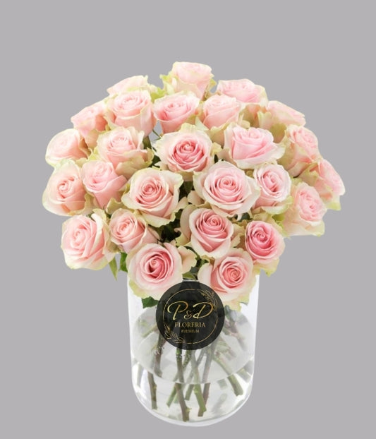 Florero Cilindro Rosas Rosadas