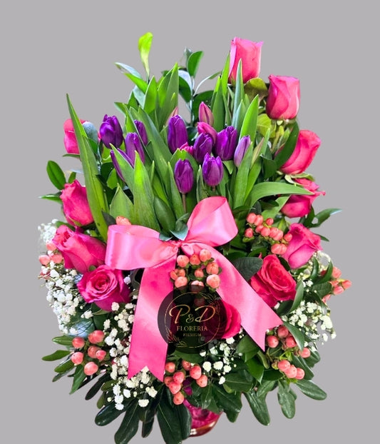 Pecera Rosas y Tulipanes Tonos Pasteles